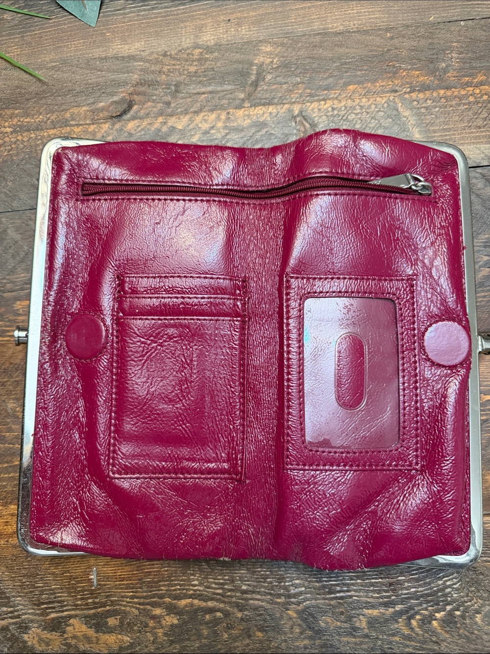 HOBO Lauren Double Frame Clutch Wallet Burgundy Berry AS IS